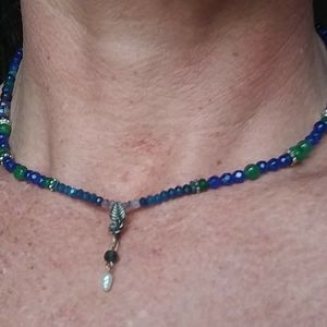 Blue sapphire and emerald choker style necklace
